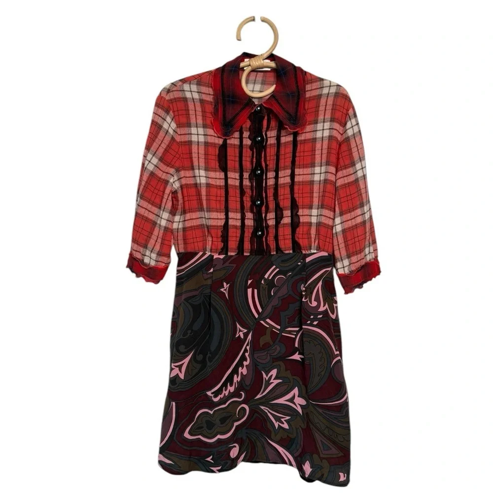COACH 1941 Plaid Peter Pan Collar Mixed Silk Print Mini Dress – Size 4 NWOT